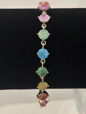 Gold Plated Rainbow Druzy Style Bracelet Colorful Gemstone Link Bracelet